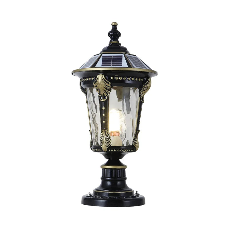 lampe solaire extérieure led bronze ornements dorés éclairage jardin classique économie energie ip55 aluminium