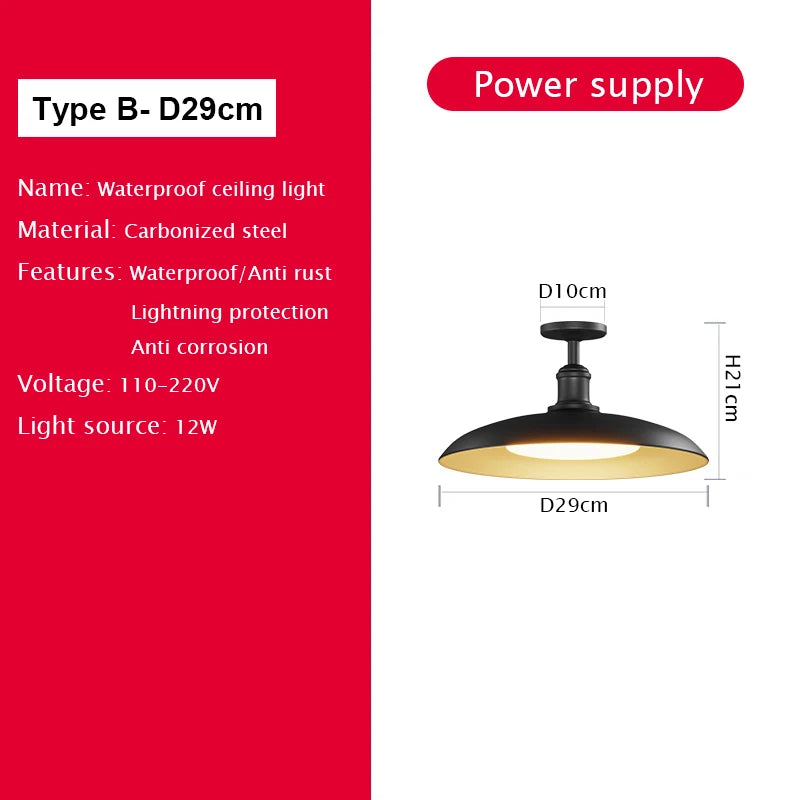 lampe moderne noire acier inoxydable suspension intérieure extérieure 24v led 29cm 34cm