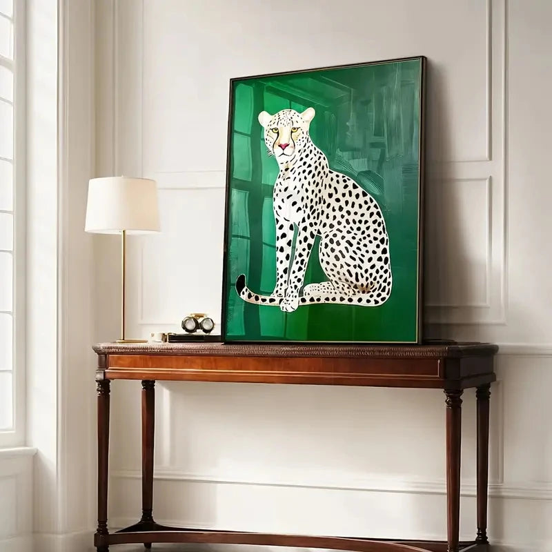 tableau moderne léopard vert animal abstrait toile sans cadre décoration chambre salon