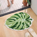 tapis sol vert blanc feuille monstera texture moelleuse moderne antidérapant adhésif salon chambre