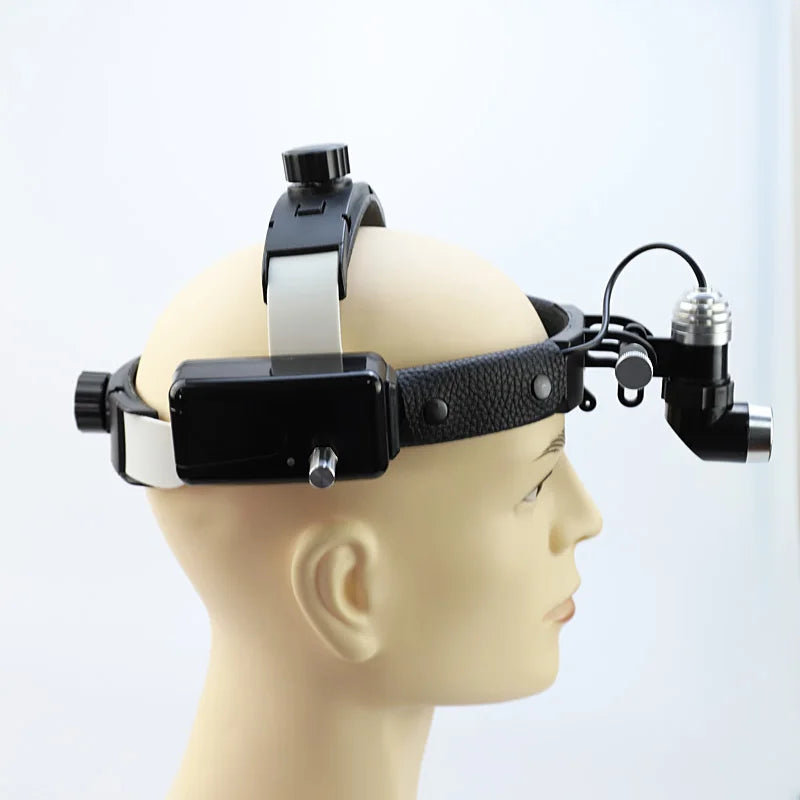 lampe frontale led loupe intégrée noir argenté simili cuir ajustable professionnelle médicochirurgicale