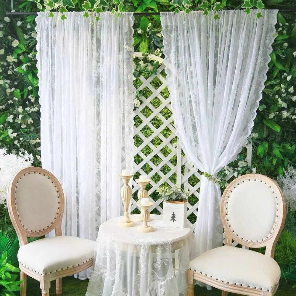 rideau floral transparent dentelle romantique noir blanc décoratif bohème ondulé semi transparent tringle