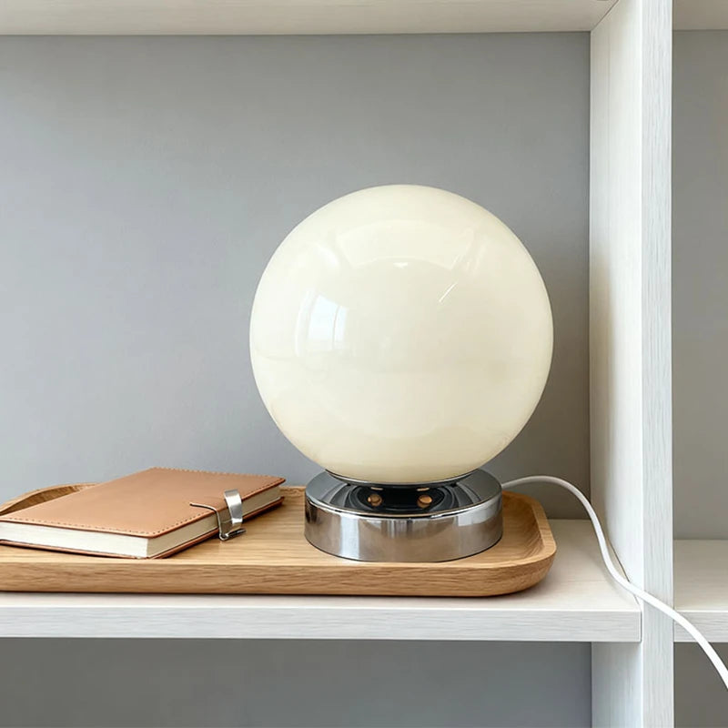 lampe table moderne orange blanc verre brillant base métallique certifiée rohs fcc