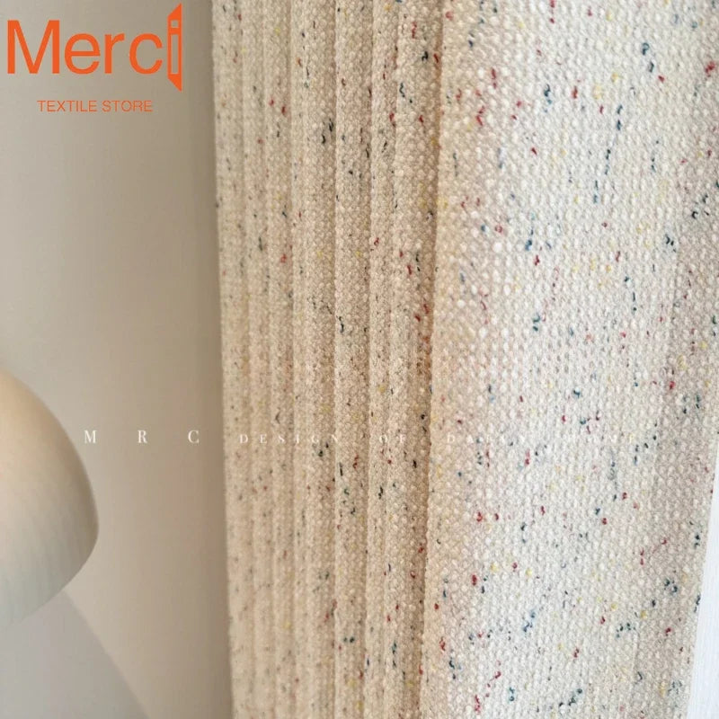 rideau moderne polyester fil teint beige clair taches colorées opaques chambre d'enfant salon français