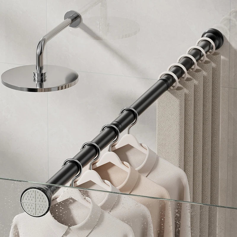 tige rideau noir moderne sans perçage acier inoxydable réglable perforée salle bain balcon