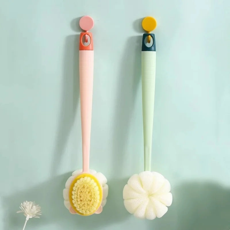 brosse bain pelucheuse douce moderne vert clair rose pâle jaune clair blanc fixée anneaux