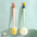 brosse bain pelucheuse douce moderne vert clair rose pâle jaune clair blanc fixée anneaux