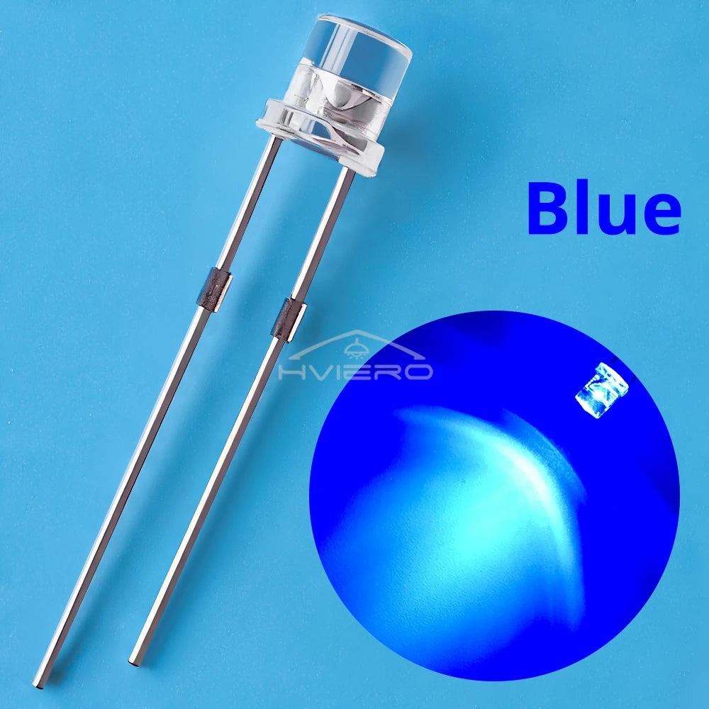 diodes led 3v transparentes bleues vertes rouges chaudes jaunes blanches roses violettes oranges plat
