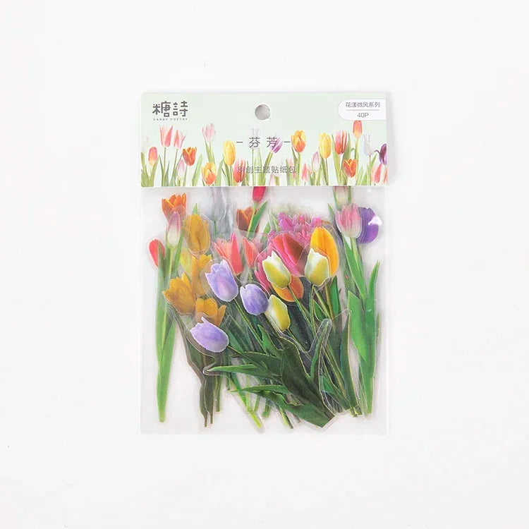 autocollants fleurs séchées multicolores vintage 40 pièces scrapbooking décoration semi transparentes