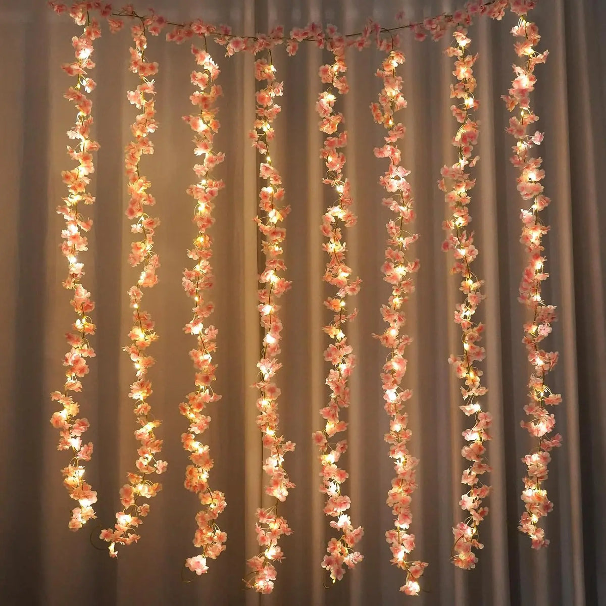 guirlande lumineuse fleurs artificielles rose clair blanc moderne décoration intérieure chambre anniversaire 2m 20led