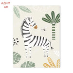 affiche toile animaux jungle lion zebre elephant decor chambre enfant cartoon beige vert