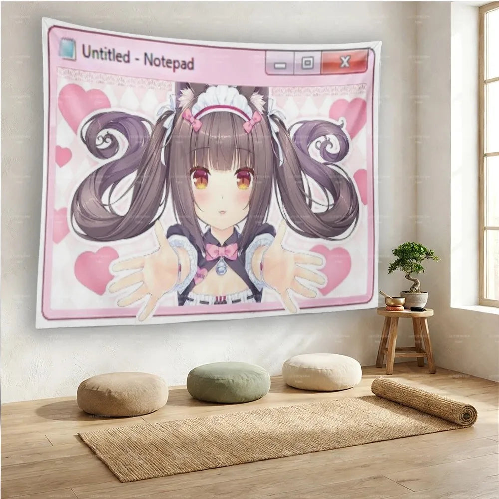 tapisserie anime fille coeurs rose moderne décoration chambre dortoir mur
