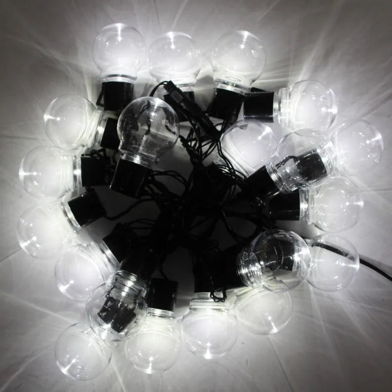guirlande lumineuse noël blanc boules sphériques moderne clips câble noir 20 ampoules