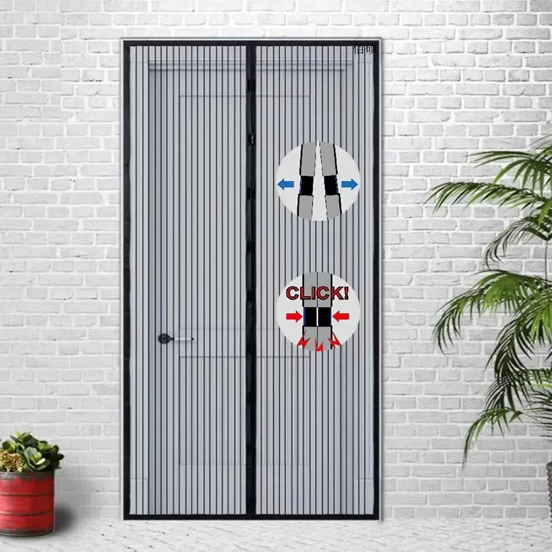 rideau porte anti moustiques gris clair noir rayures horizontales semi transparent moderne aimants protection