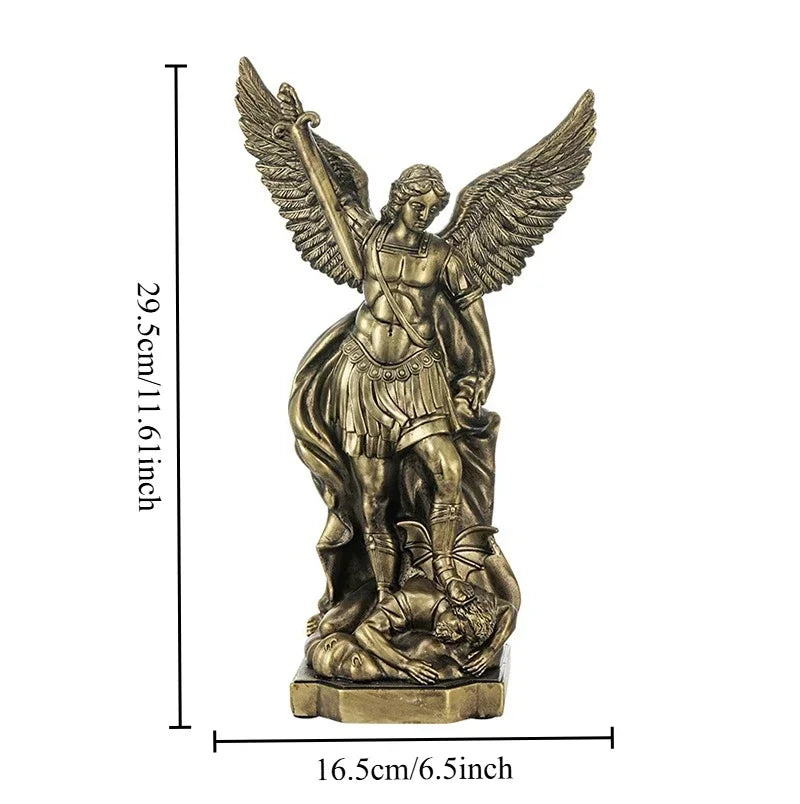statue saint michaël protection maison résine bronze doré religieux classique decoration autel gift chrétien