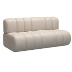 canapé modulable marron clair cuir moderne table noire tabourets noirs meuble salon minimaliste