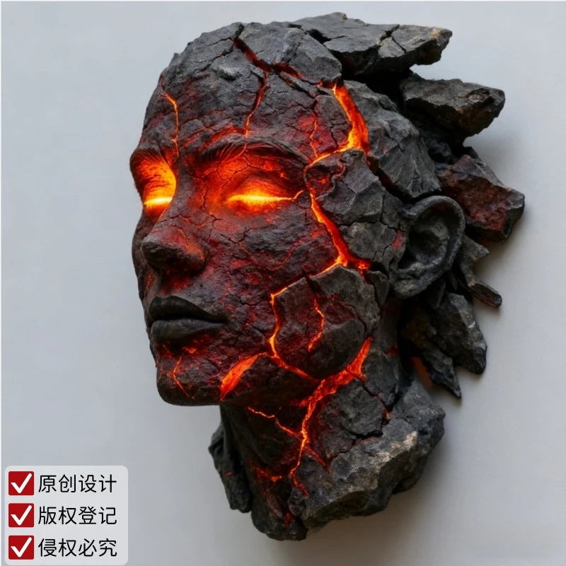 décoration murale masque sculptural noir rouge texture rugueuse art contemporain expressionniste ornement suspendu