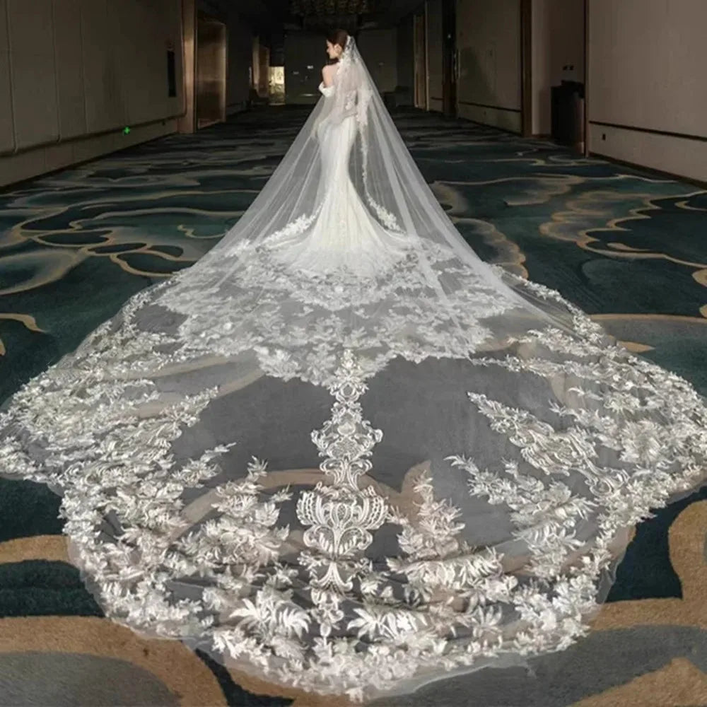 voile mariée classique broderie florale blanc gris translucide dentelle femme mariage