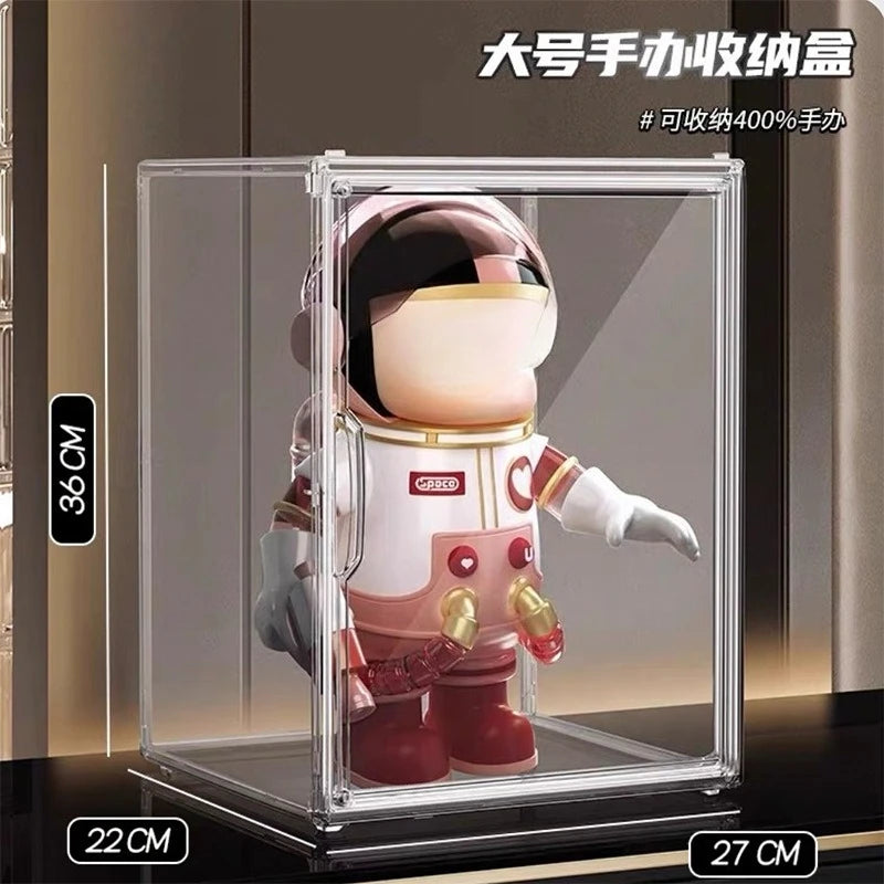 boîtes rangement transparentes empilables figurines modernes blanc rose bleu verte dorées noires
