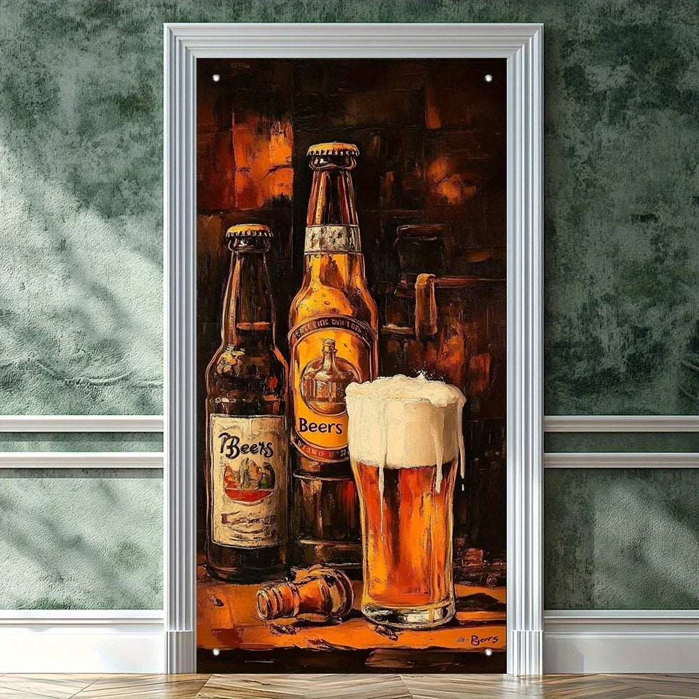 décoration porte bannière bière bouteilles verre ancien pub texturé vintage