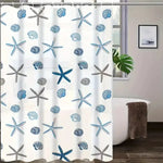 rideau douche semi transparent motifs coquillages étoiles mer blanc bleu gris crochet plastique decoration