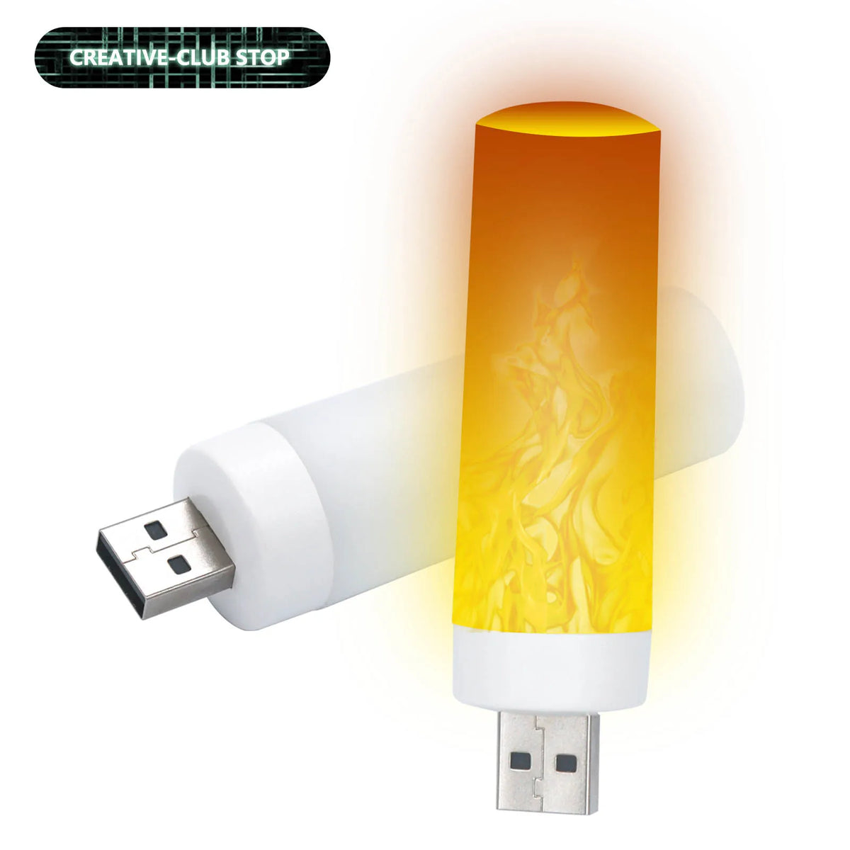 lampe led usb blanc jaune flamme stylisée moderne minimaliste 360 degrés 50000 heures