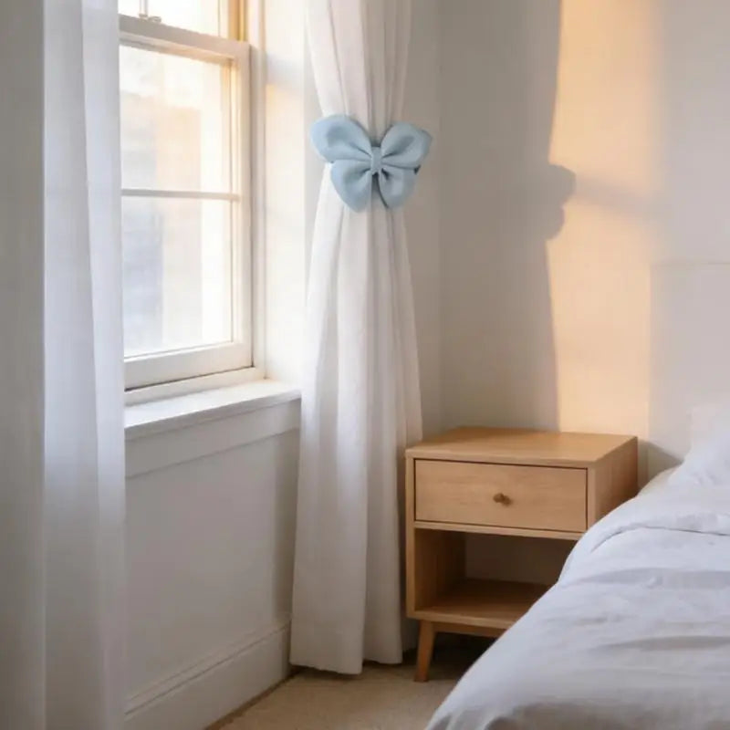 rideau ruban fin rayures clips décoration fenêtre bleu clair élégant