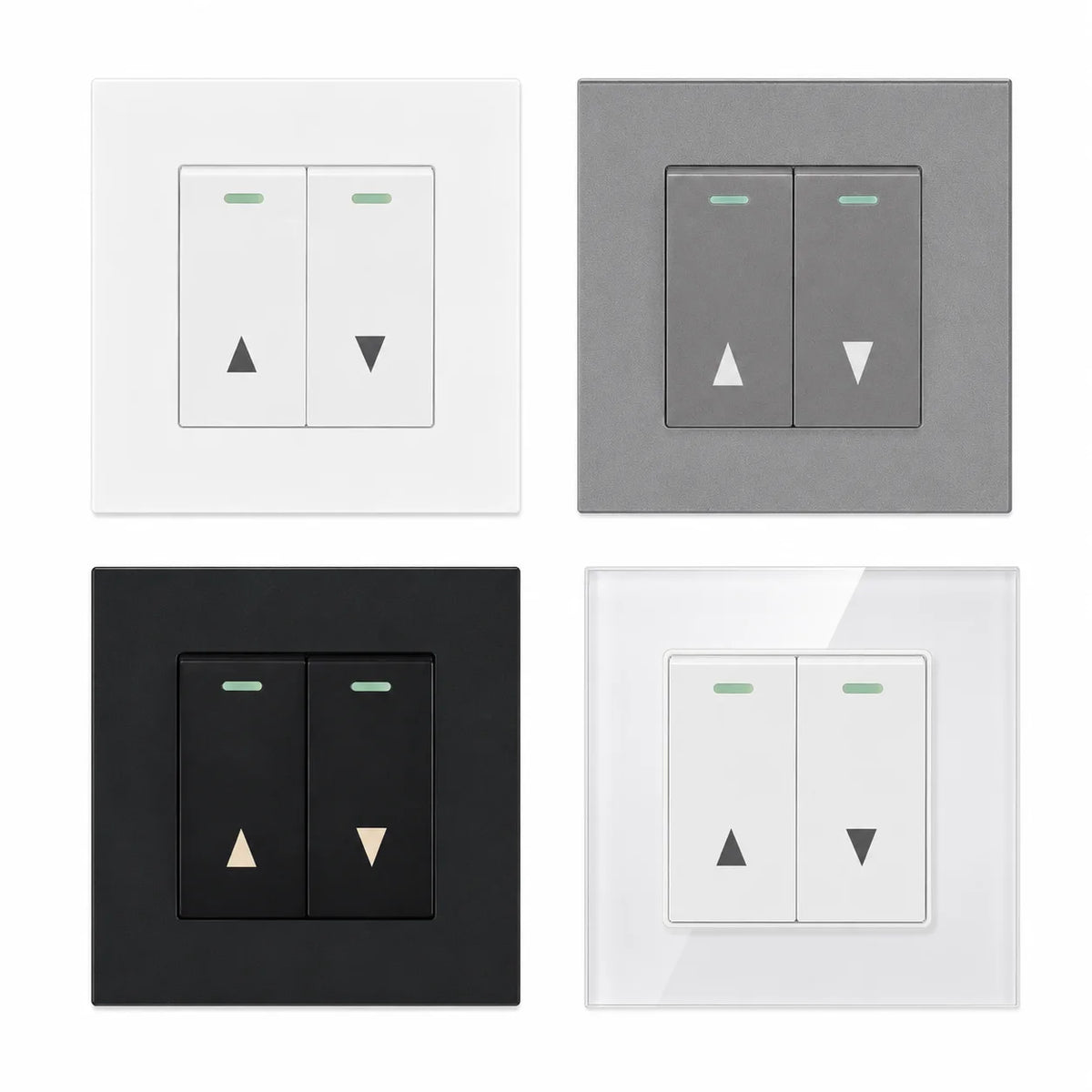 interrupteur rideau blanc gris noir 86mm carré boutons triangles moderne