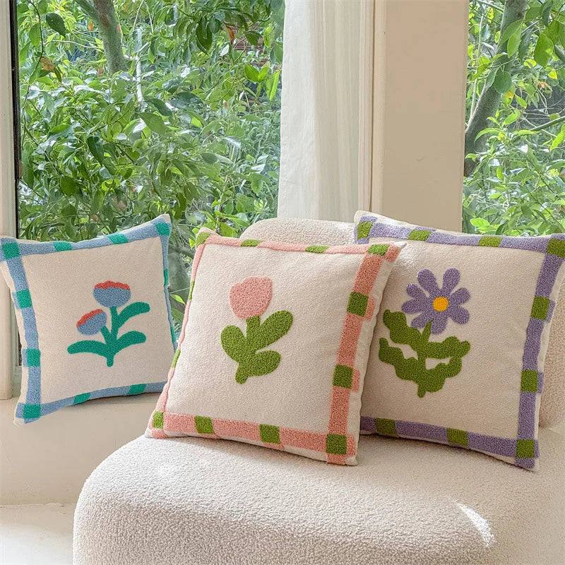 coussins décoratifs brodés motifs floraux 45x45cm polyester adhésifs traditionnels