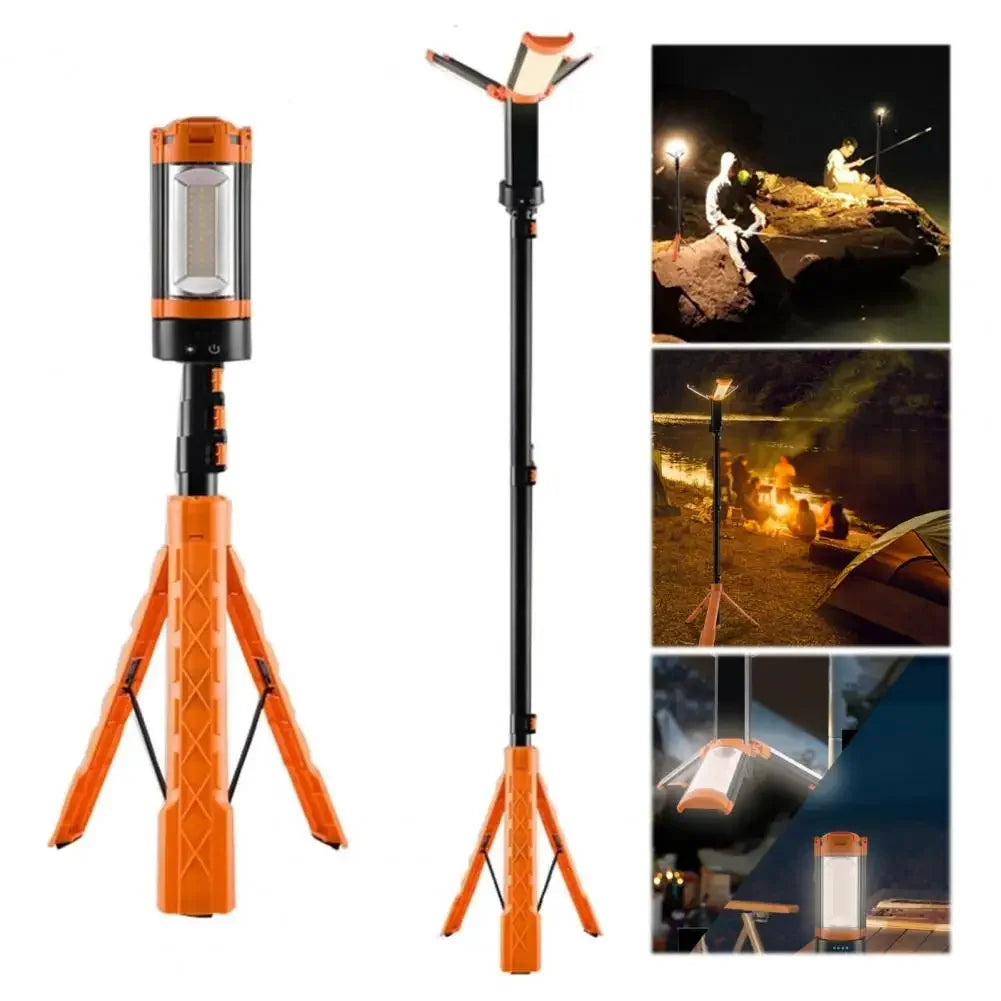 lampe camping portable led rechargeable orange noir pied télescopique mode moderne antidérapant