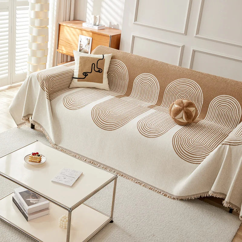 couverture canapé moderne motif géométrique beige gris oreiller décoratif