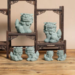 statues feng shui lions verts pierre granuleuse artisanat maison jardin
