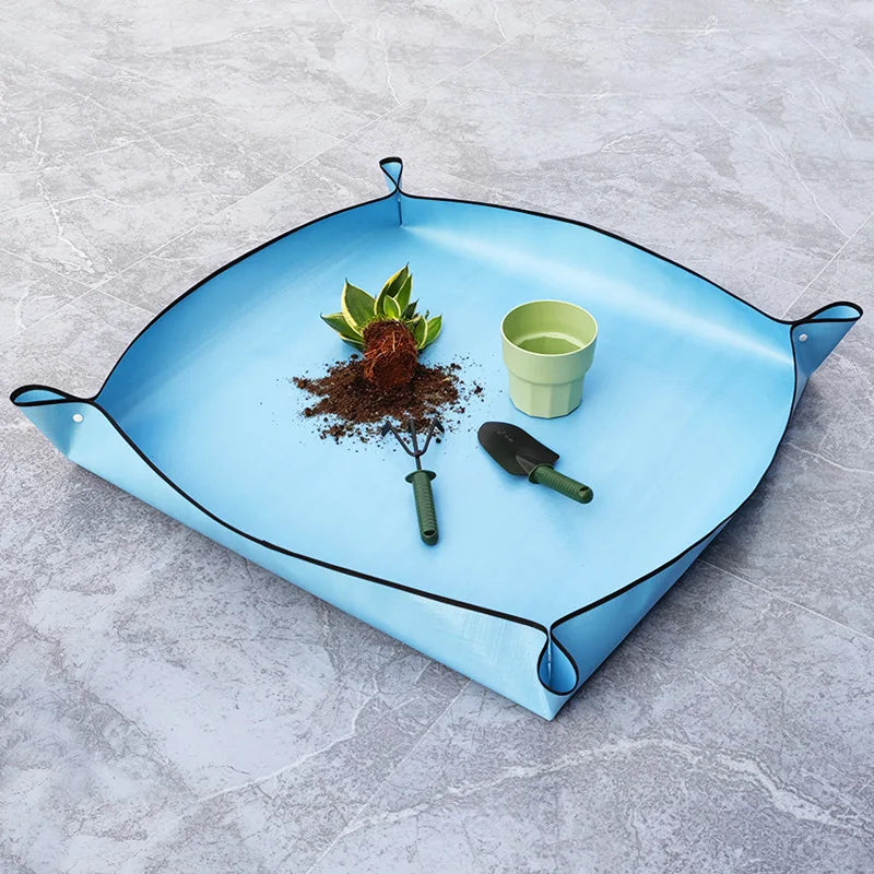 tapis jardinage bleu clair moderne imperméable boucles fourreau plantes outils