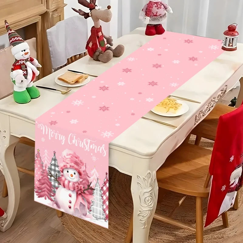 tableau table noël bonhomme neige flocons motifs traditionnels bleu blanc rose rouge vert