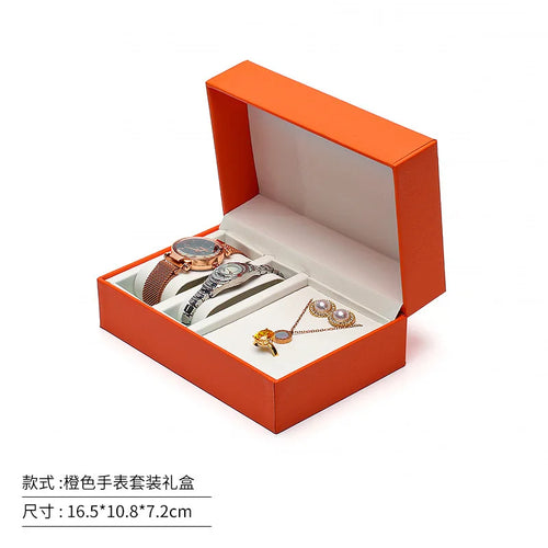 boîtes bijoux cuir moderne noir blanc rouge bleu orange organisateur montres bagues bracelets colliers