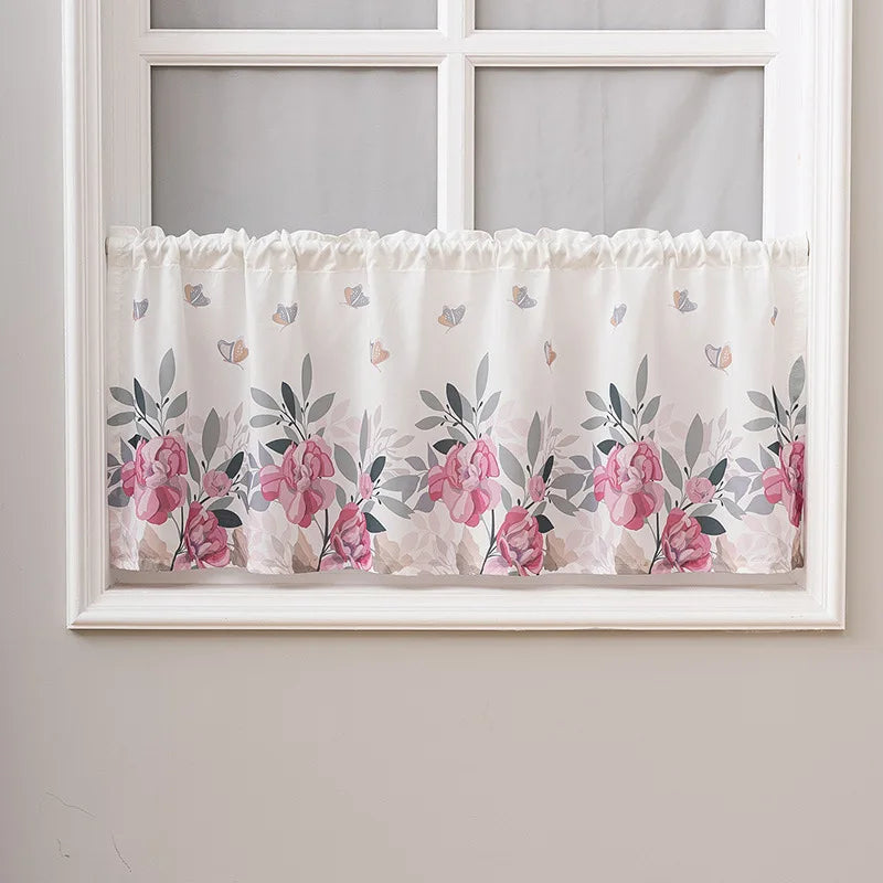 rideau floral papillon polyester semi transparent romantique naturel cuisine blanc violet vert rose bleu