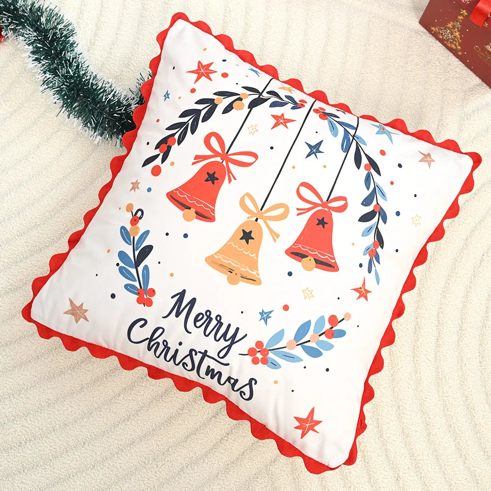 housse coussin patchwork noël blanc guirlande cloches branches baies étoiles décor maison festive 45x45cm