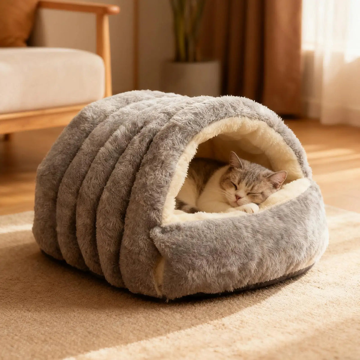 tapis doux peluche gris vert chat chien intérieur balcon hiver confort moderne