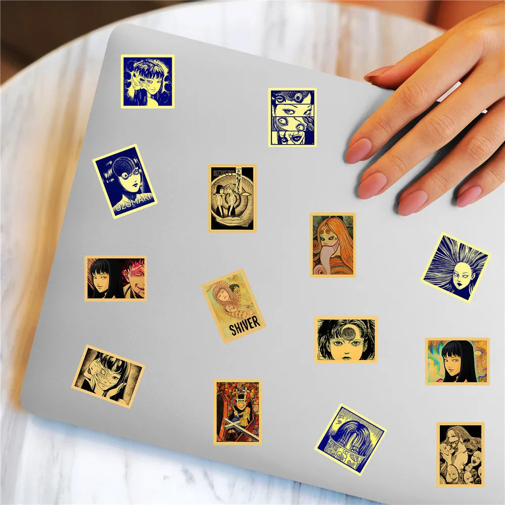 sticker illustration artistique adhésif bleu beige noir décoration téléphone carnet journal ornement papier synthétique