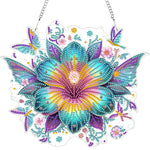 décoration murale artisanale peinture diamant motif floral violet blanc doré vert rose