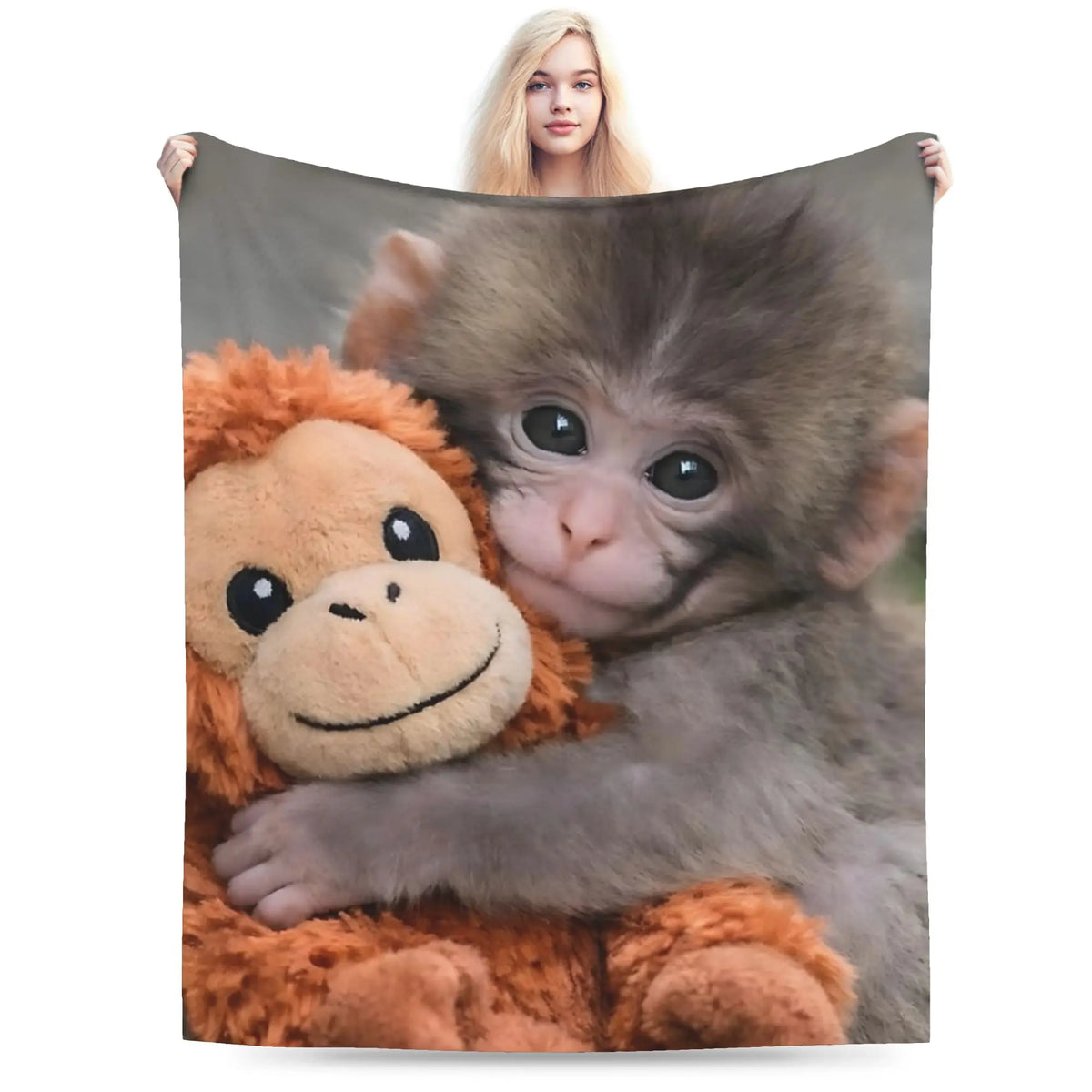 couverture peluche imprimé singe poupée gris orange moderne portable printemps automneversible hospitalière