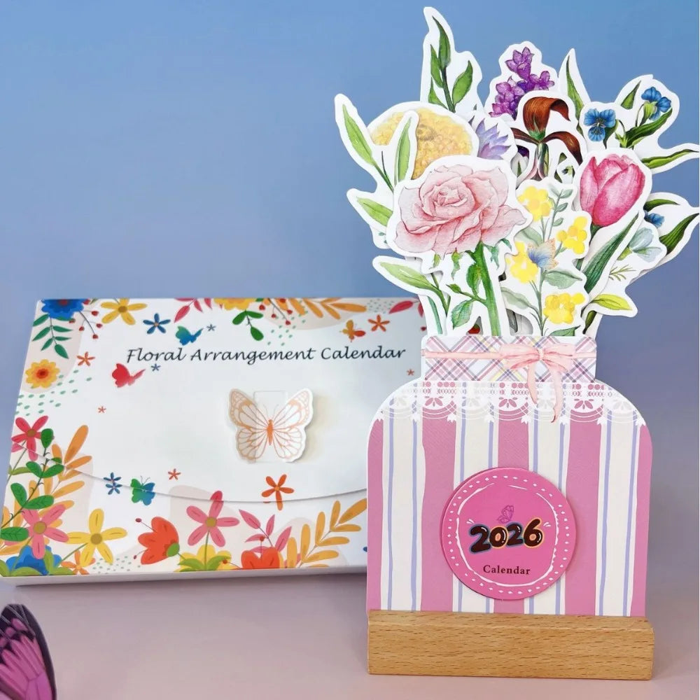 calendrier mural floral 2026 couleurs vives motifs traditionnels artistique support bois