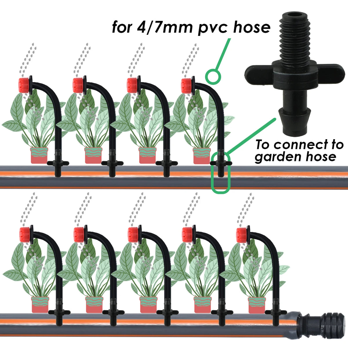 connecteurs irrigation tuyaux 4mm 6.2mm noir rondelles rouges pratique robuste jardinerie fleur