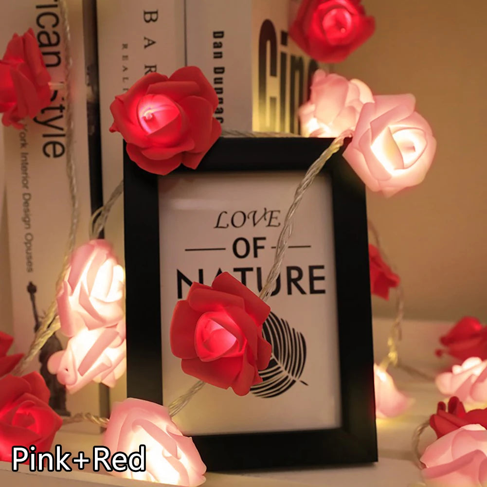 guirlande lumineuse roses décoratives blanc rose rouge adhésive éclairée USB batterie festive