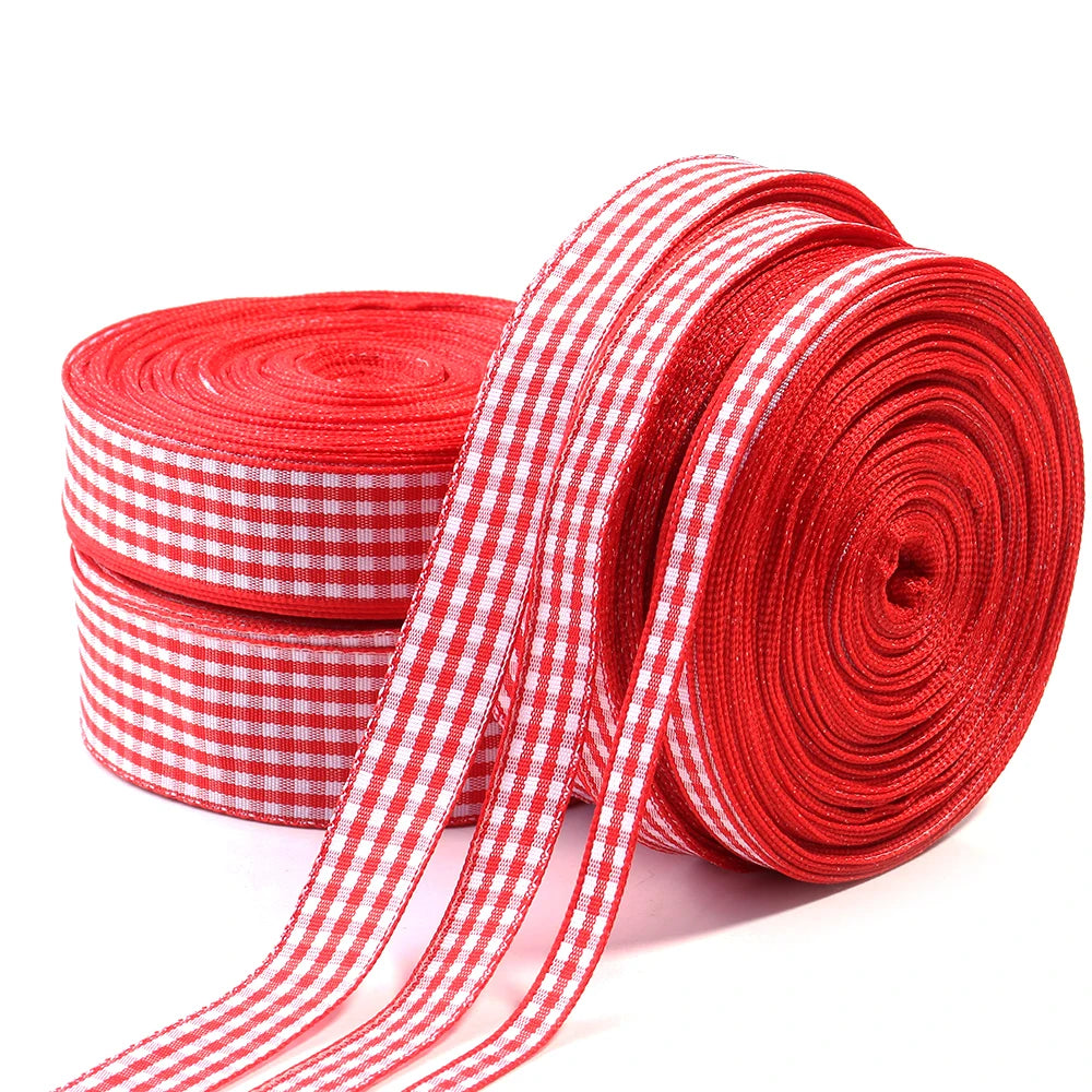 ruban carreaux rouge blanc polyester traditionnel 10 yards roll adhésif décor festif maison