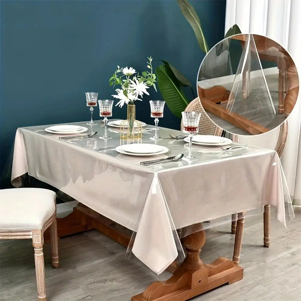 nappe table transparente pvc beige rayures verticales résistante l'eau 140x280cm moderne