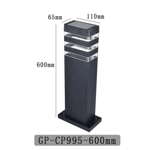 lampadaire moderne solaire extérieur panneau transparent minimaliste aspect boisé fixations sol lumière led aluminium