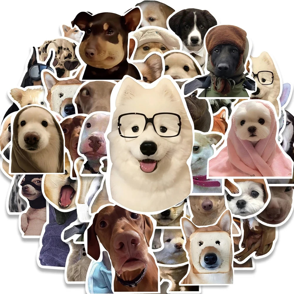 sticker chien expression faciale divers couleurs adhésif decoratif humour kawaii telephone waterbottle decoration 10pcs