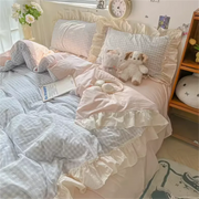 Parure de lit noire romantique 4 pièces en coton, housse de couette florale pour chambre fille