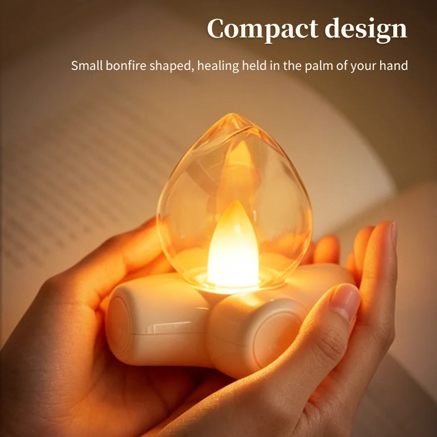 lampe led rechargeable effet flamme veilleuse moderne transparente base bois ambiance chambre portable camping